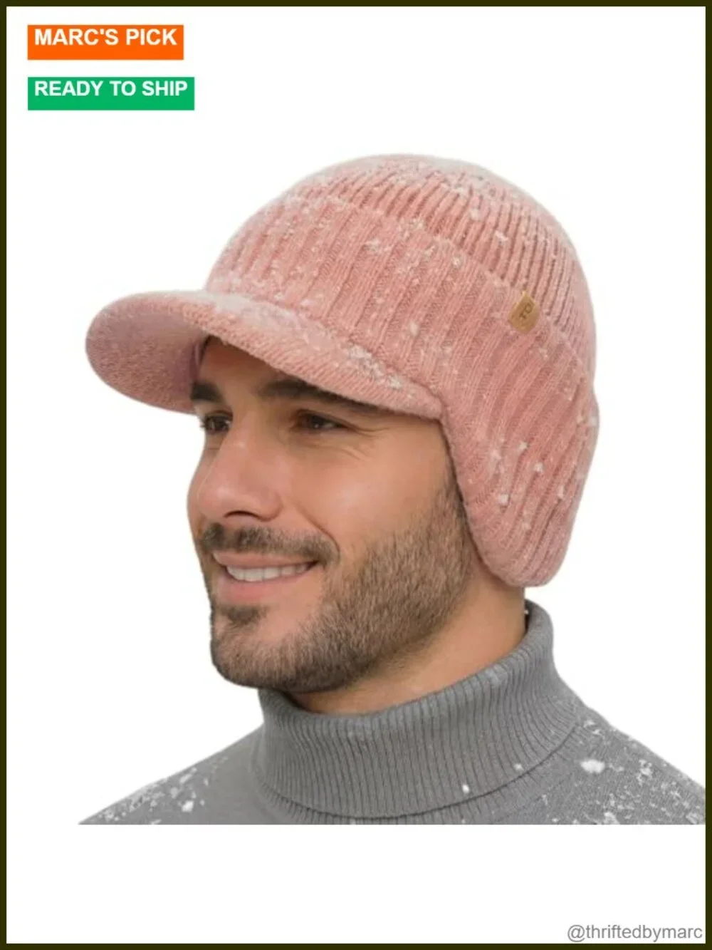 DryKnit Waterproof Merino Wool Beanie with Brim Ear Flaps Fleece Lined Ski Cap